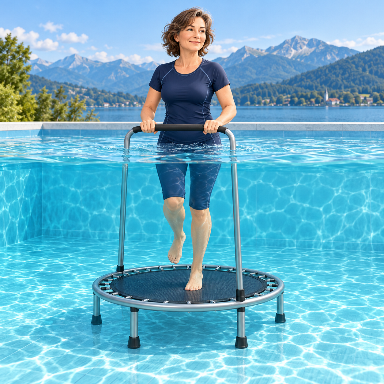 Illustration einer Teilnehmerin beim Training auf einem AquaTrampolin